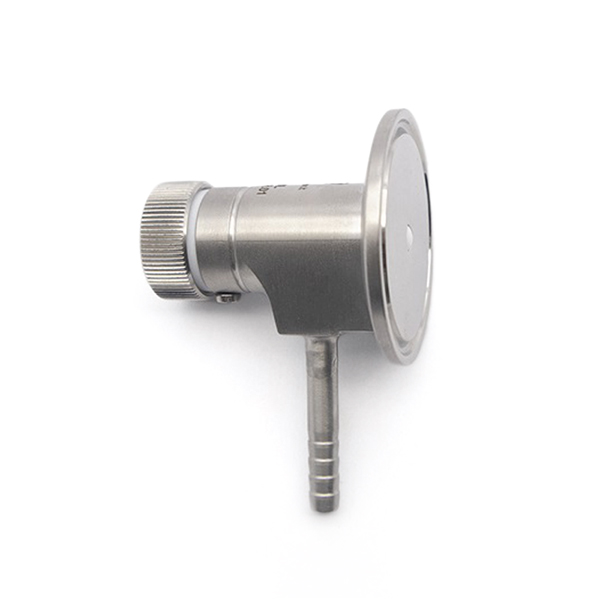 Aerre Inox RPP Sanitary Sampling Valve Product Top Top view of AERRE INOX RPE sanitary sampling valve with a hose barb sampling outlet connection for fluid extraction