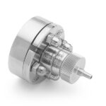 Top view of Aerre Inox RPS sanitary sampling valve connected to TKC connection for secure sterile sampling