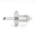 Back view of Aerre Inox RPS sanitary sampling valve with Tri-Clamp flange and open Leur Male outlet for hygienic sampling